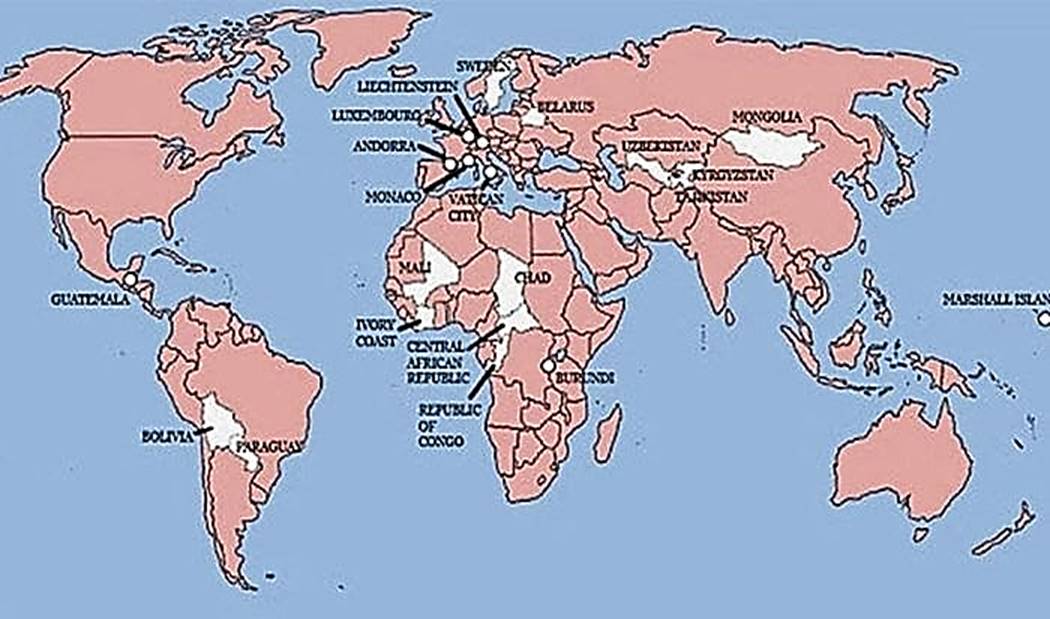 Bu harita İngiltere’nin hiçbir dönemde işgal etmediği ülkeleri göstermektedir. Söz konusu ülkelerin sayısı sadece 22’dir. Fotoğraf: AFL67@yahoogroups.com